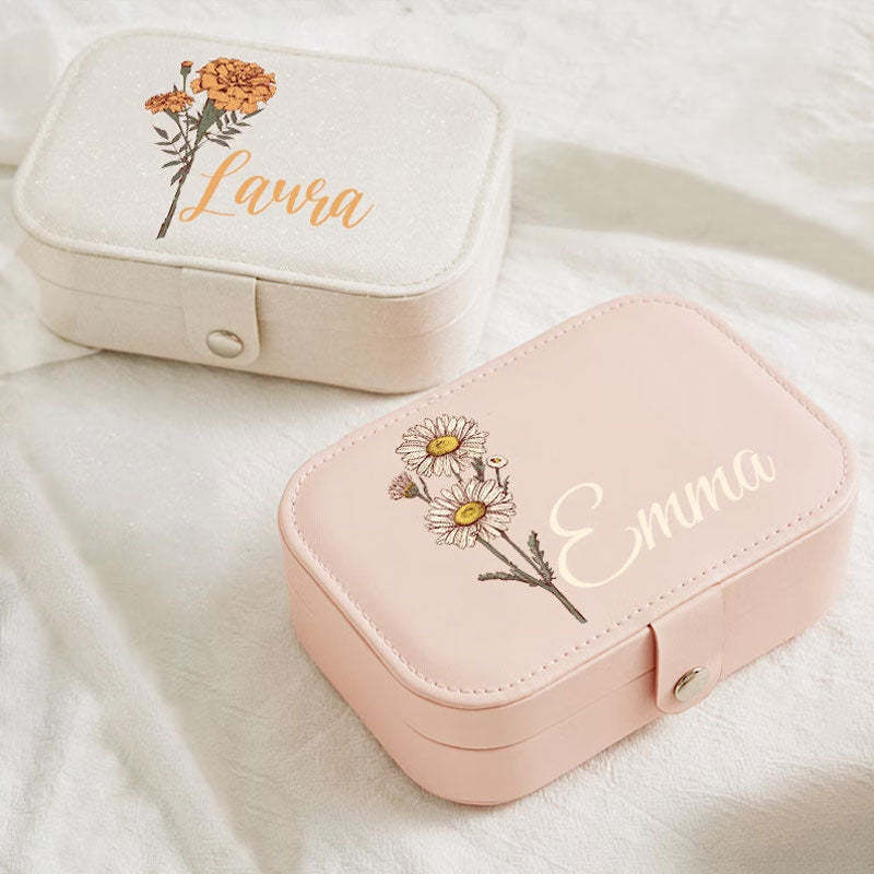 Floral Jewelry Case Personalized Birth Flower Jewelry Box Christmas Gifts