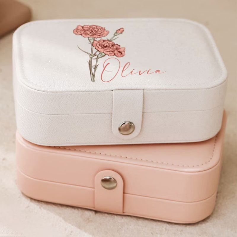 Floral Jewelry Case Personalized Birth Flower Jewelry Box Christmas Gifts