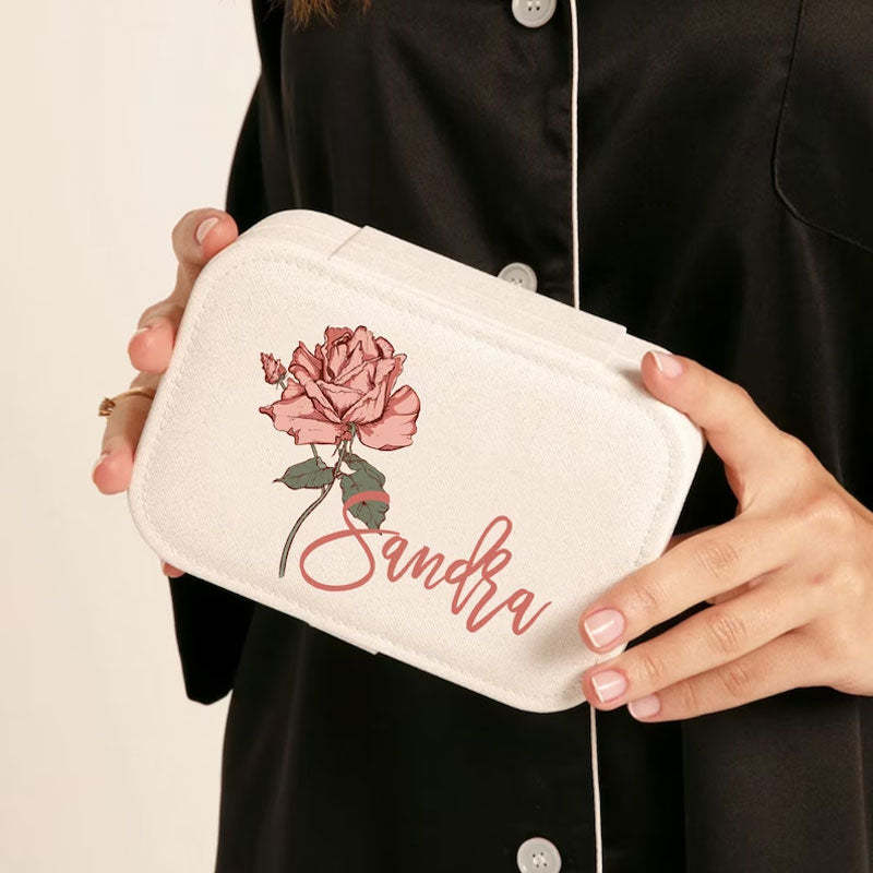 Floral Jewelry Case Personalized Birth Flower Jewelry Box Christmas Gifts