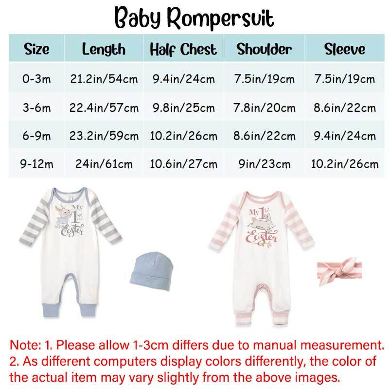 Personalized My 1st Easter Bunny Baby Romper in Blue or Pink & Grey