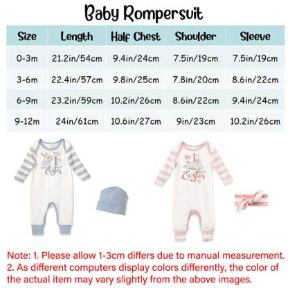 Personalized My 1st Easter Bunny Baby Romper in Blue or Pink & Grey