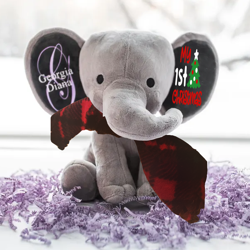 Personalized Christmas Elephant, Merry Christmas Stuffed Animal, My 1st Xmas Gift Elephant-BabyXmas