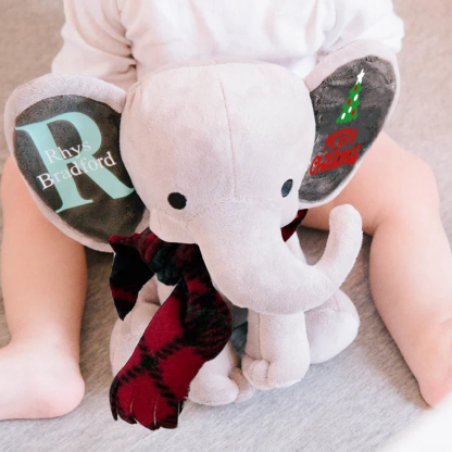 Personalized Christmas Elephant, Merry Christmas Stuffed Animal, My 1st Xmas Gift Elephant-BabyXmas