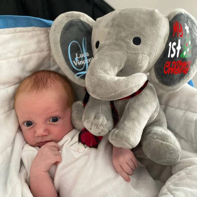 Personalized Christmas Elephant, Merry Christmas Stuffed Animal, My 1st Xmas Gift Elephant-BabyXmas