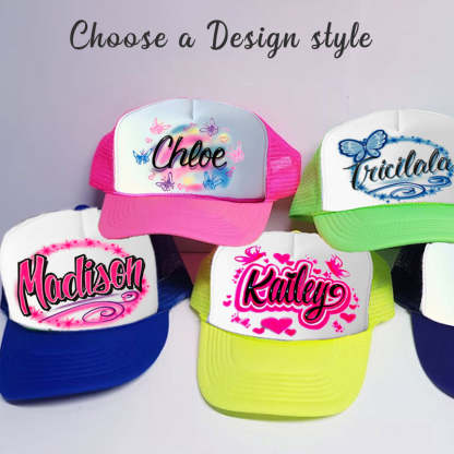 Airbrush Butterfly And Hearts Name Design Women Trucker Hat