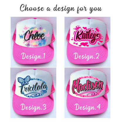 Airbrush Butterfly And Hearts Name Design Women Trucker Hat