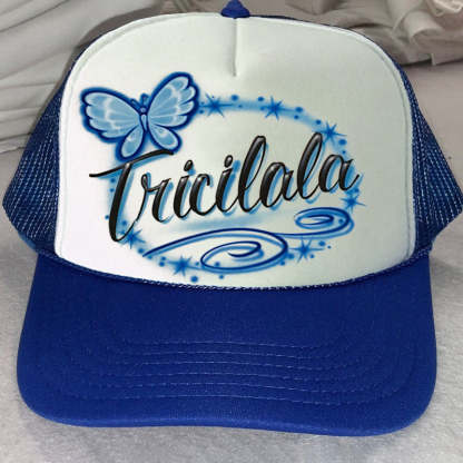 Airbrush Butterfly And Hearts Name Design Women Trucker Hat