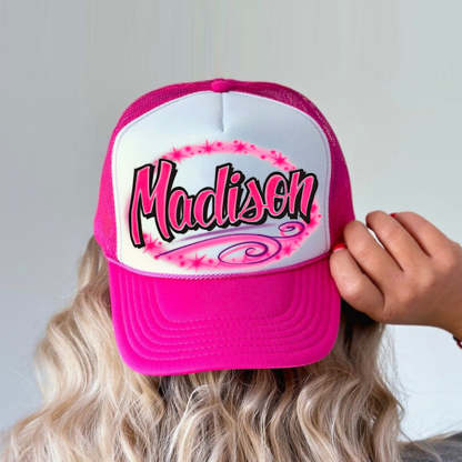 Airbrush Butterfly And Hearts Name Design Women Trucker Hat