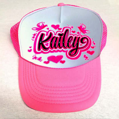 Airbrush Butterfly And Hearts Name Design Women Trucker Hat