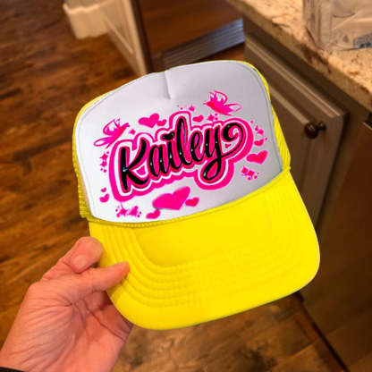 Airbrush Butterfly And Hearts Name Design Women Trucker Hat