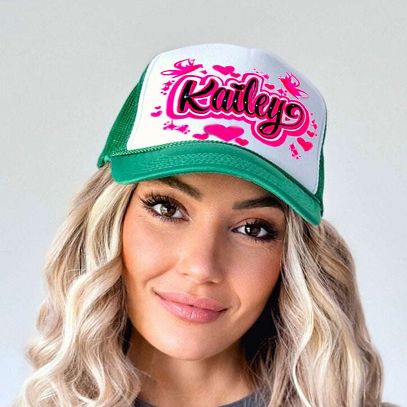 Airbrush Butterfly And Hearts Name Design Women Trucker Hat