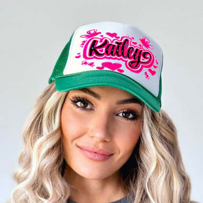 Airbrush Butterfly And Hearts Name Design Women Trucker Hat