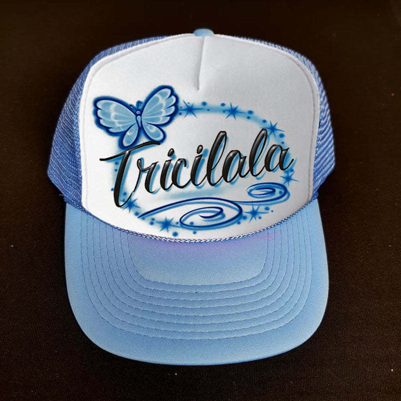 Airbrush Butterfly And Hearts Name Design Women Trucker Hat