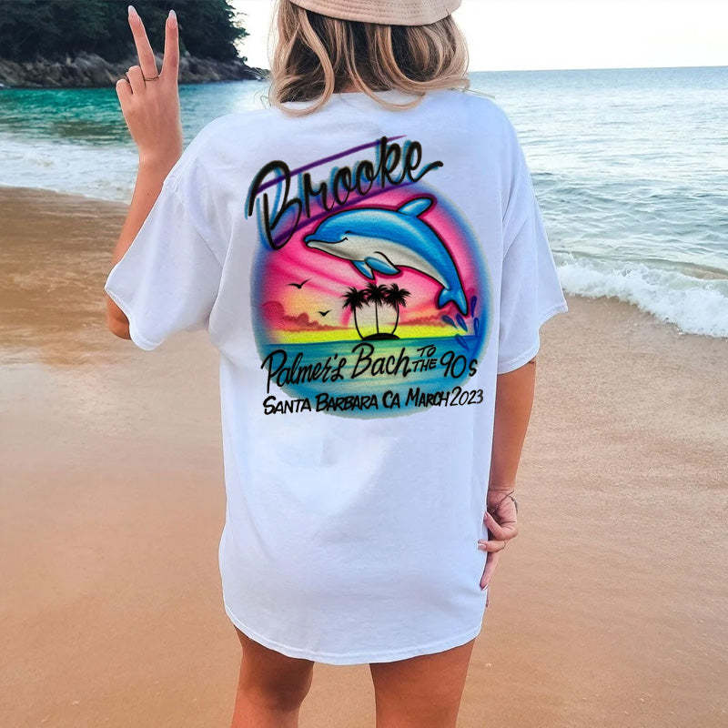 TO THE 90s Shirt, Personalized Heart Name Oversized Beach Holiday T-shirt
