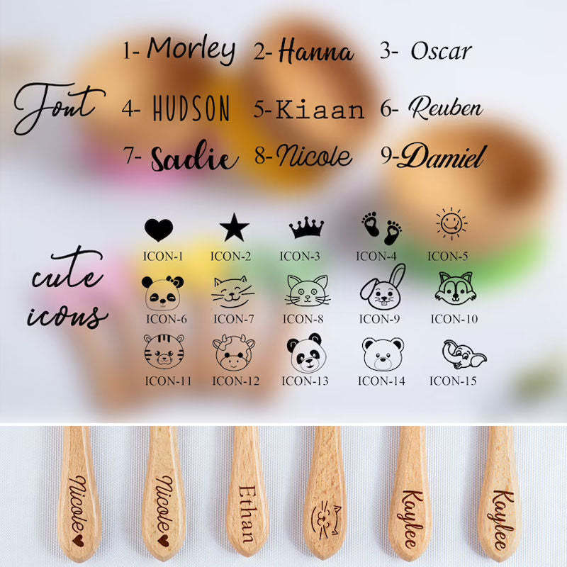 Personalized Bamboo Bowl with Spoon Fork Weaning Baby Set Baby Gift