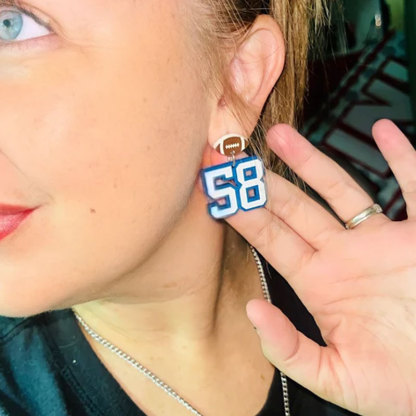 Personalized Player Number Earrings, Baseball-Soccer-Football-Basketball-LAX-Race Car-Hockey