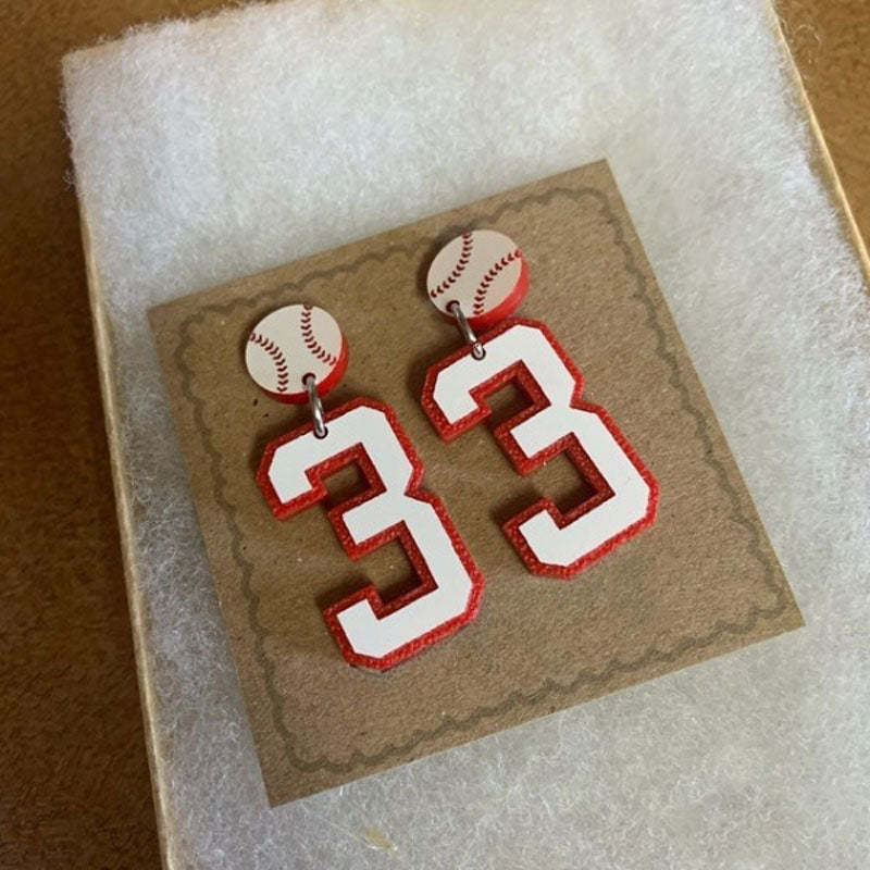 Personalized Player Number Earrings, Baseball-Soccer-Football-Basketball-LAX-Race Car-Hockey