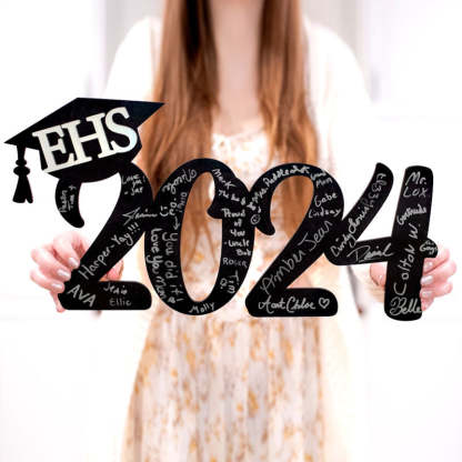 Graduation 2024 Wood Sign, Custom Name School Initials