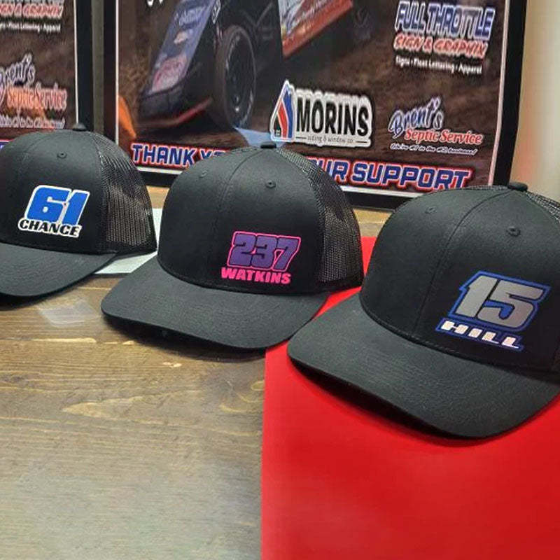 Custom Racing Hats , Race Name and Number Hat , Racing Logo Hat