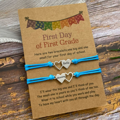 First Day of School Mommy and Me Back to School Heart Engraved Bracelets