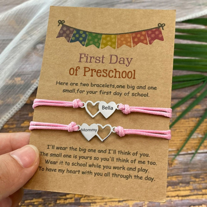 First Day of School Mommy and Me Back to School Heart Engraved Bracelets