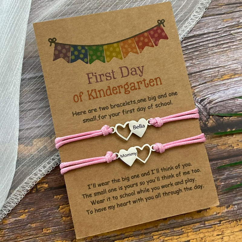 First Day of School Mommy and Me Back to School Heart Engraved Bracelets