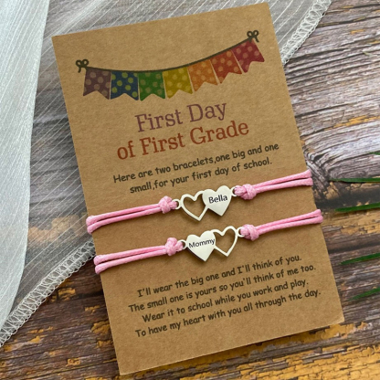 First Day of School Mommy and Me Back to School Heart Engraved Bracelets