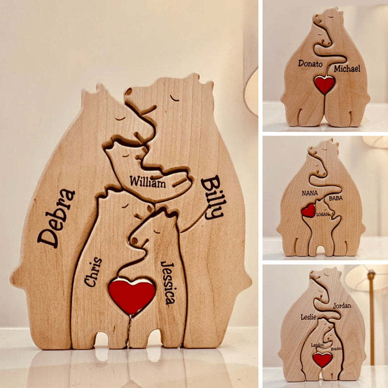 Personalized Wooden Bears Family Puzzle Christmas Home Decor