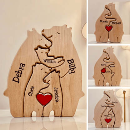 Personalized Wooden Bears Family Puzzle Christmas Home Decor