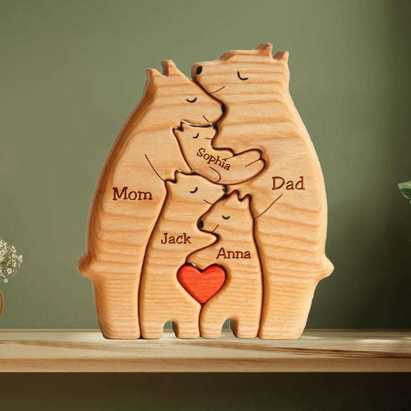 Personalized Wooden Bears Family Puzzle Christmas Home Decor