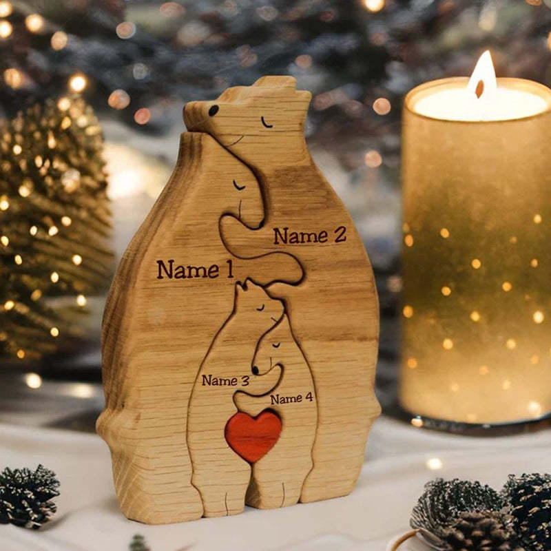 Personalized Wooden Bears Family Puzzle Christmas Home Decor