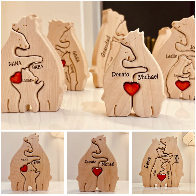 Personalized Wooden Bears Family Puzzle Christmas Home Decor