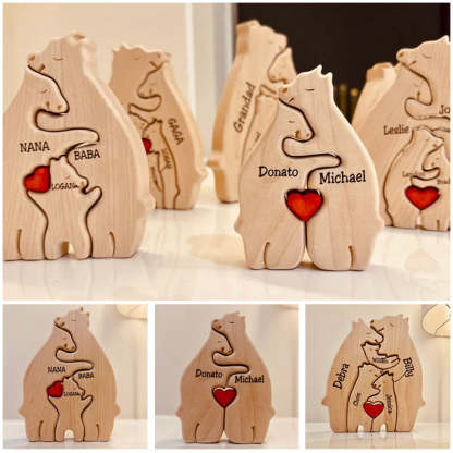 Personalized Wooden Bears Family Puzzle Christmas Home Decor