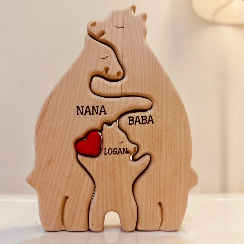 Personalized Wooden Bears Family Puzzle Christmas Home Decor