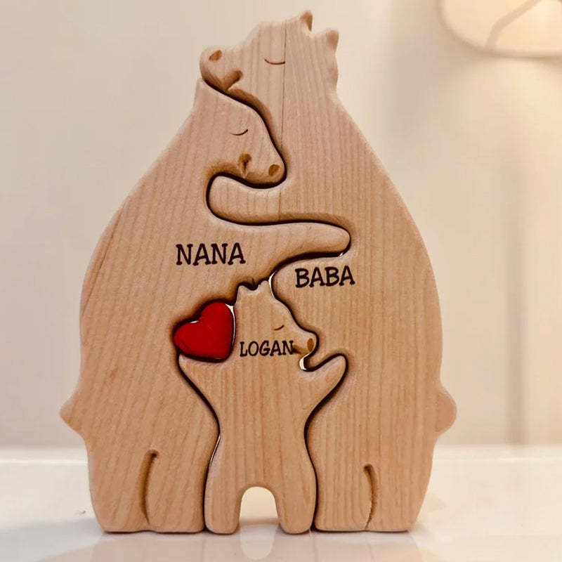Personalized Wooden Bears Family Puzzle Christmas Home Decor
