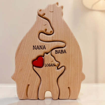 Personalized Wooden Bears Family Puzzle Christmas Home Decor