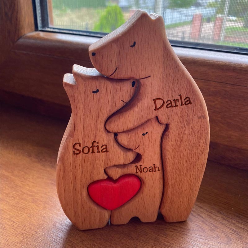 Personalized Wooden Bears Family Puzzle Christmas Home Decor