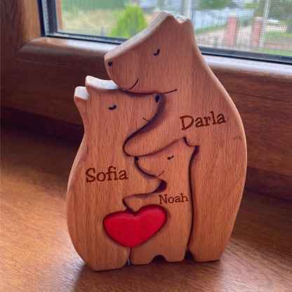 Personalized Wooden Bears Family Puzzle Christmas Home Decor