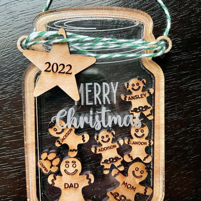 Custom Cookie Jar Family Ornament, Personalized Gingerbread Family Ornament