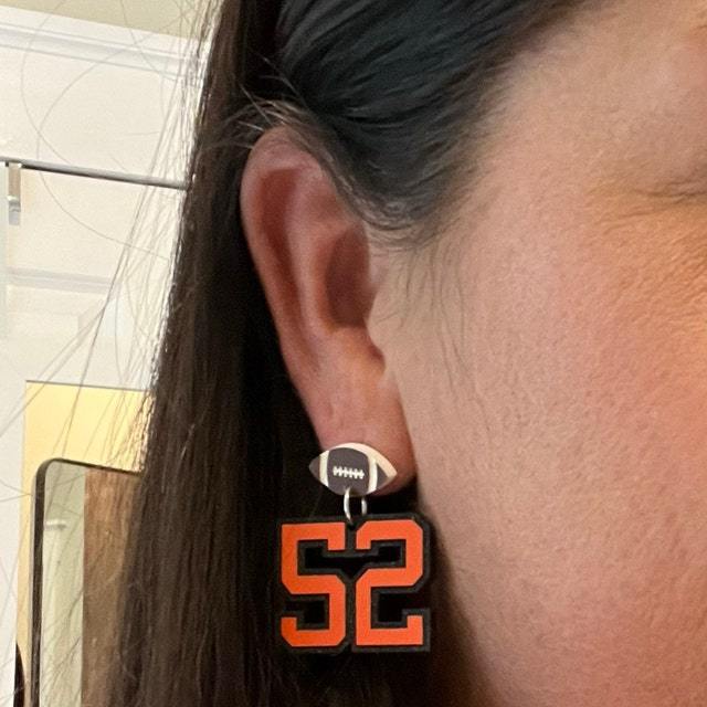 Personalized Player Number Earrings, Baseball-Soccer-Football-Basketball-LAX-Race Car-Hockey