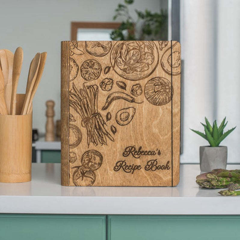 Personalized Recipe Book Blank Binder Gifts for Mom Wooden Cookbook