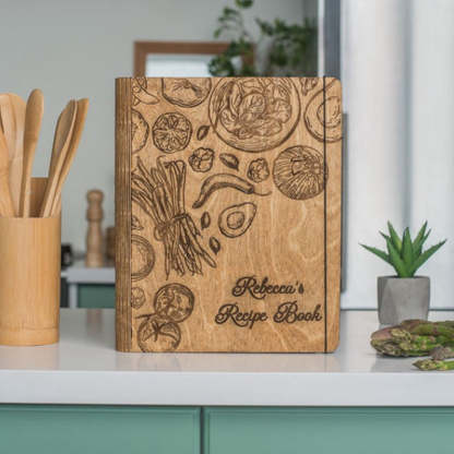 Personalized Recipe Book Blank Binder Gifts for Mom Wooden Cookbook