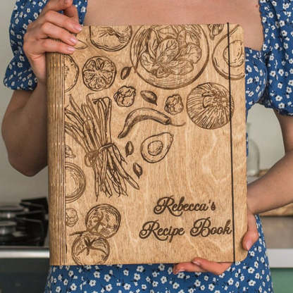 Personalized Recipe Book Blank Binder Gifts for Mom Wooden Cookbook