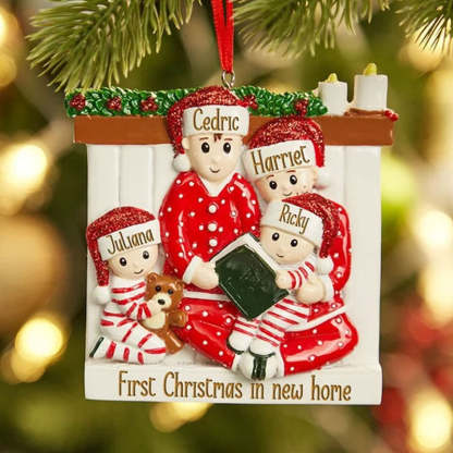 Family of 3 4 5 Ornament with Pet Dog Personalized People Pajama Family, 2023 PJ Family Reading Story Kid Child