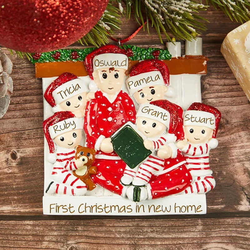 Family of 3 4 5 Ornament with Pet Dog Personalized People Pajama Family, 2023 PJ Family Reading Story Kid Child
