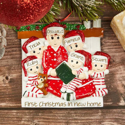 Family of 3 4 5 Ornament with Pet Dog Personalized People Pajama Family, 2023 PJ Family Reading Story Kid Child