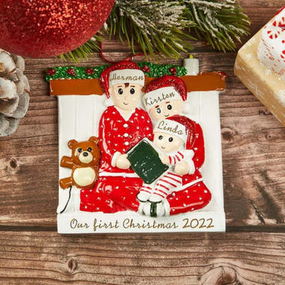 Family of 3 4 5 Ornament with Pet Dog Personalized People Pajama Family, 2023 PJ Family Reading Story Kid Child
