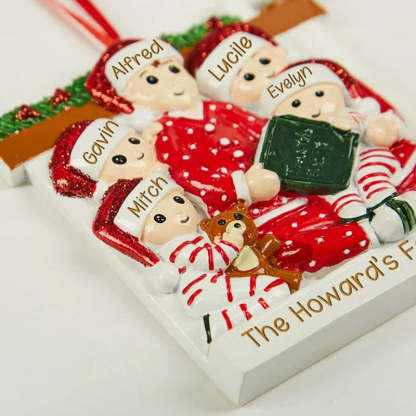 Family of 3 4 5 Ornament with Pet Dog Personalized People Pajama Family, 2023 PJ Family Reading Story Kid Child