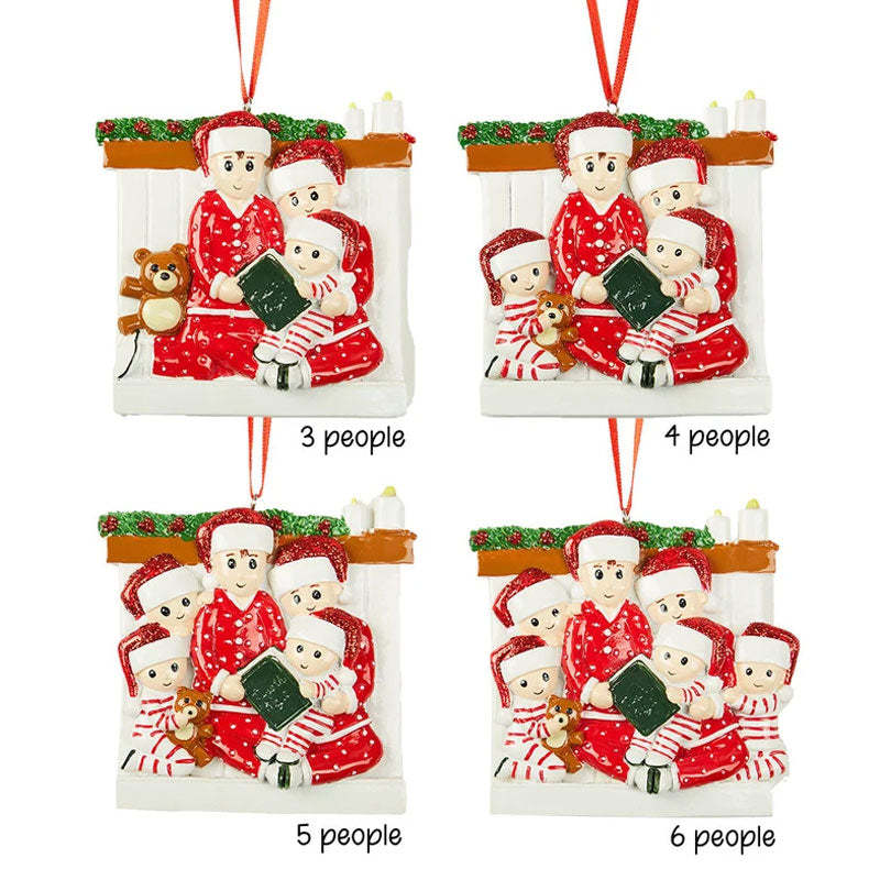 Family of 3 4 5 Ornament with Pet Dog Personalized People Pajama Family, 2023 PJ Family Reading Story Kid Child