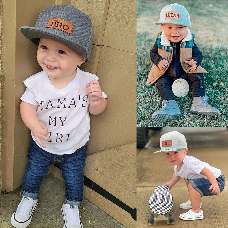 Personalized Toddler Hat, Custom Leather Patch Hat Baby Ball Cap